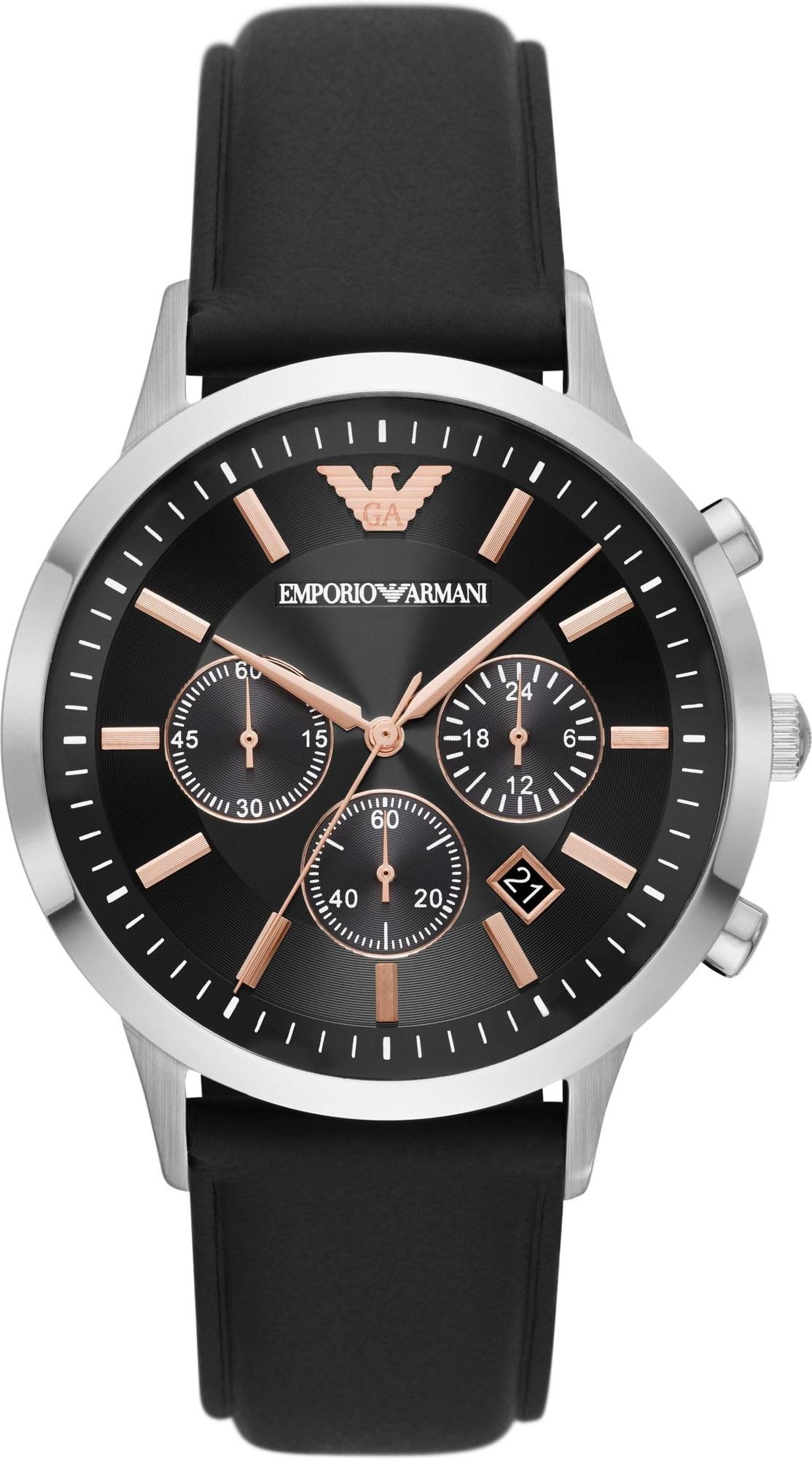 Emporio Armani Watch for Men, Quartz 3 sub dial Chronograph Movement and 43mm Case Size with Leather Strap