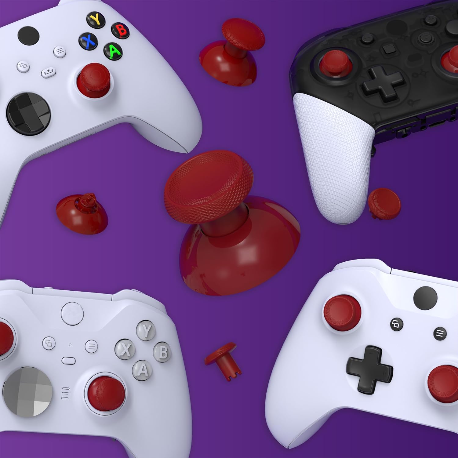 eXtremeRate ThumbsGear V3 Interchangeable Thumbsticks for Xbox Series X/S, 4 Height Adjustable Convex and Concave Grip Joysticks for Xbox One S/X/Elite, for Nintendo Switch Pro - Carmine Red