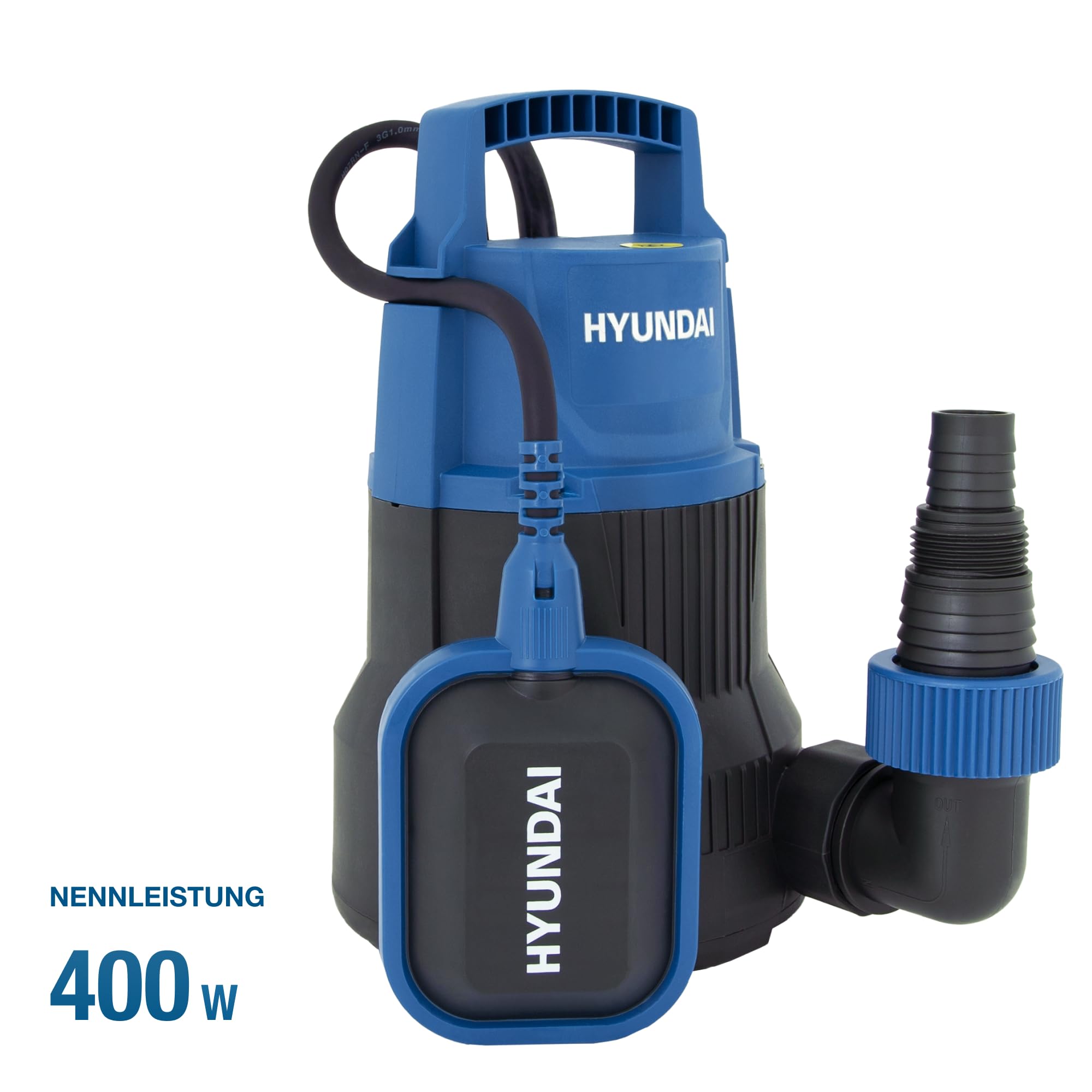 HYUNDAI Klarwasser-Tauchpumpe TP40009C | flachsaugend | 400 W, Fördermenge 9.000 l/h, | Eintauchtiefe: max. 7 m, Förderhöhe: max. 6 m | Partikelgrösse: max. 5 mm | Schwimmschalter