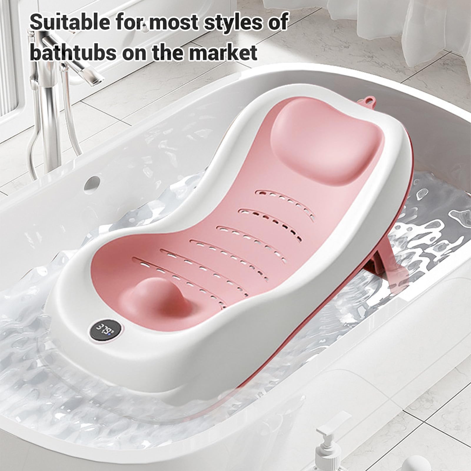 Supporto per Bagnetto per Bambini, Seggiolino per Vasca da Bagno con Termometro, Supporto per Bagnetto Portatile Antiscivolo per Lavandino Morbido, Multifunzionale per Neonati e