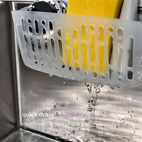 Miniatura 6 de simpletome Cesta para fregadero, organizador de fregaderos, 3 ventosas fuertes o encimera, transparente