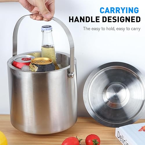 Miniatura 7 de 3L Double Wall Stainless Steel Ice Bucket with Lid,Scoop,Tongs, Insulated Ice Bucket for Cocktail Bar and Parties