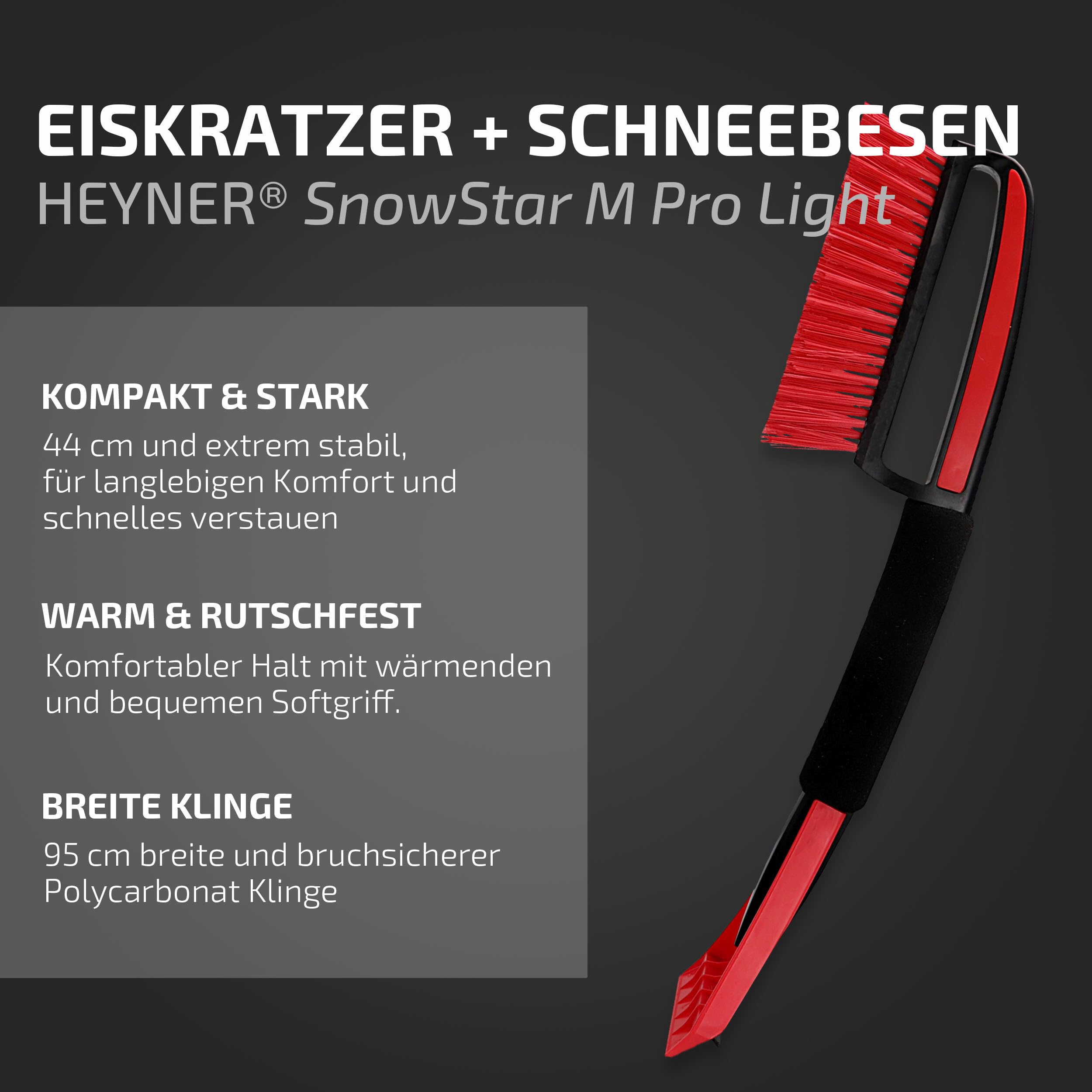 HEYNER® Samochodowa skrobaczka do lodu z trzepaczką Skrobaczka do lodu i miotełka z ergonomicznym, miękkim uchwytem