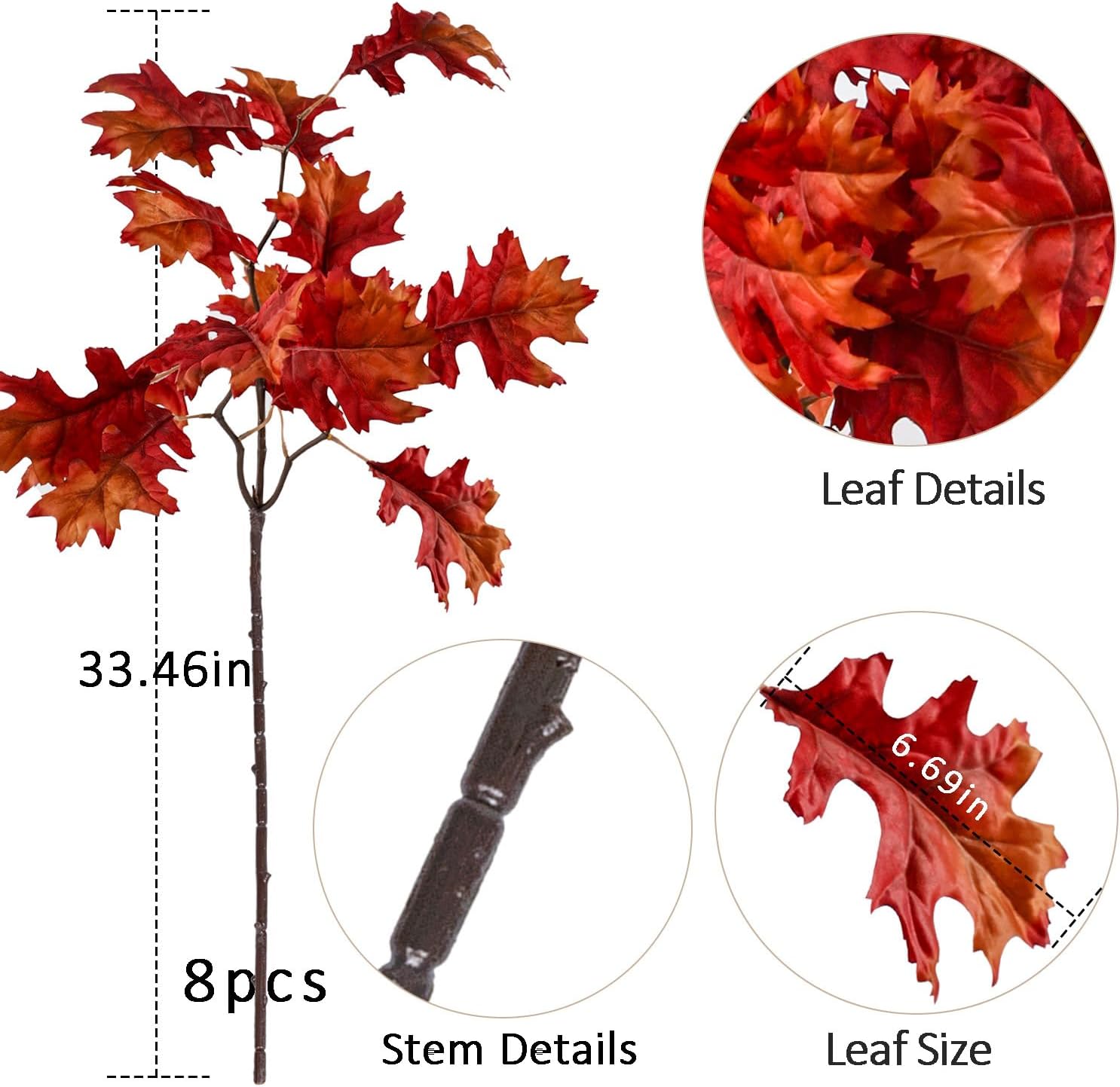 MISSPIN Artificial Fall Oak Tree Leaves Stems 8 PCS, Fall Decorations for Indoor Outdoor Halloween Thanksgiving Farmhouse Arrangement Decorations for Front Door Wedding Centerpieces in Autumn
