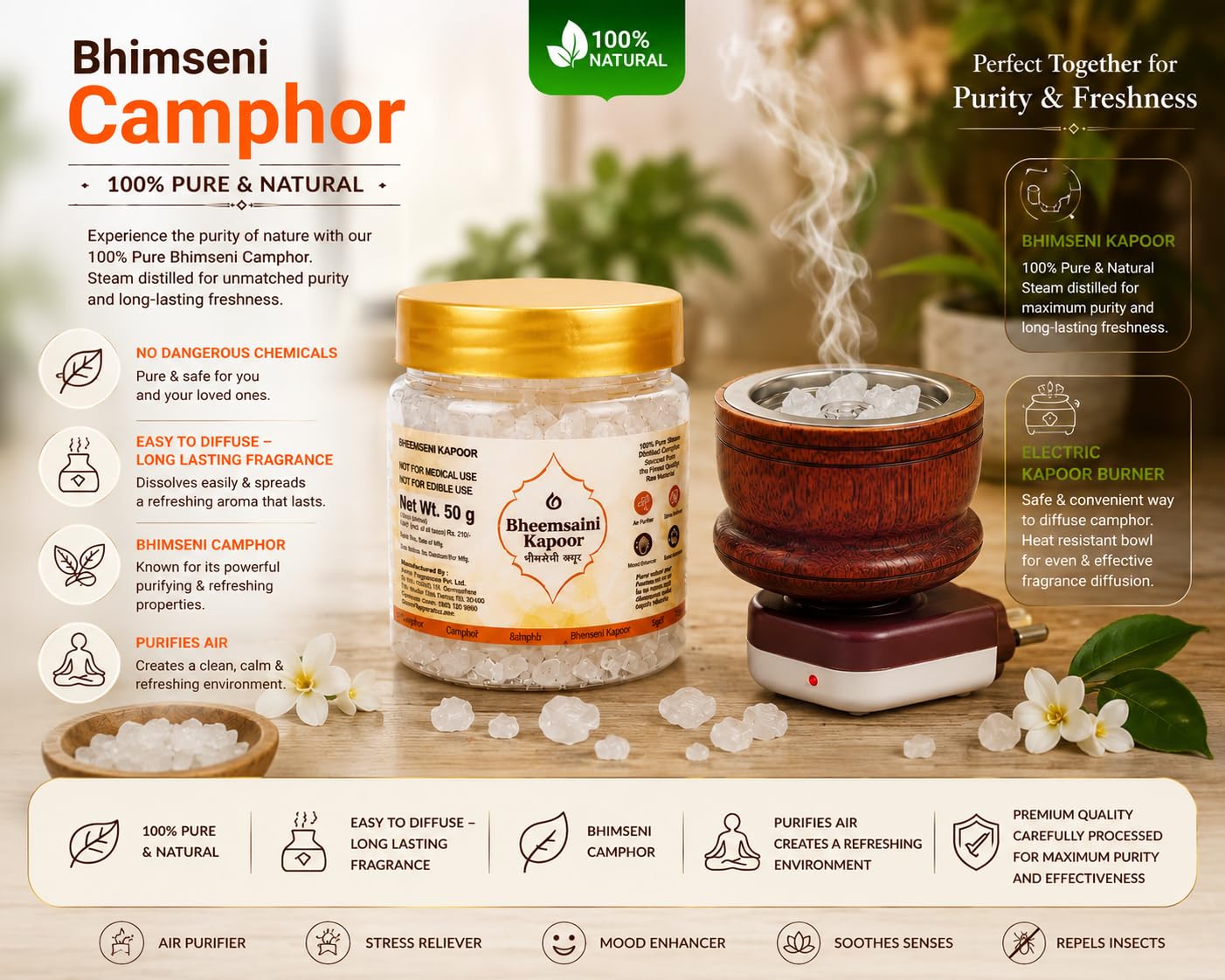 Bhimseni Camphor Diffuser - Electric Burner Combo -5