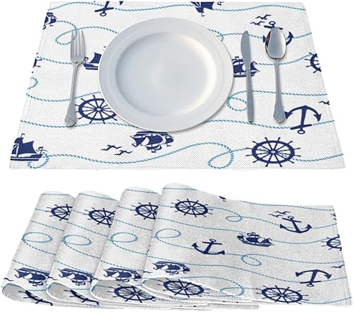 Miniatura 2 de Anchors Interesting Style Placemats Set of 4 Table Mats Washable Placemat Waterproof Place Mats for Party Home Dining Table Decor 18x12 in