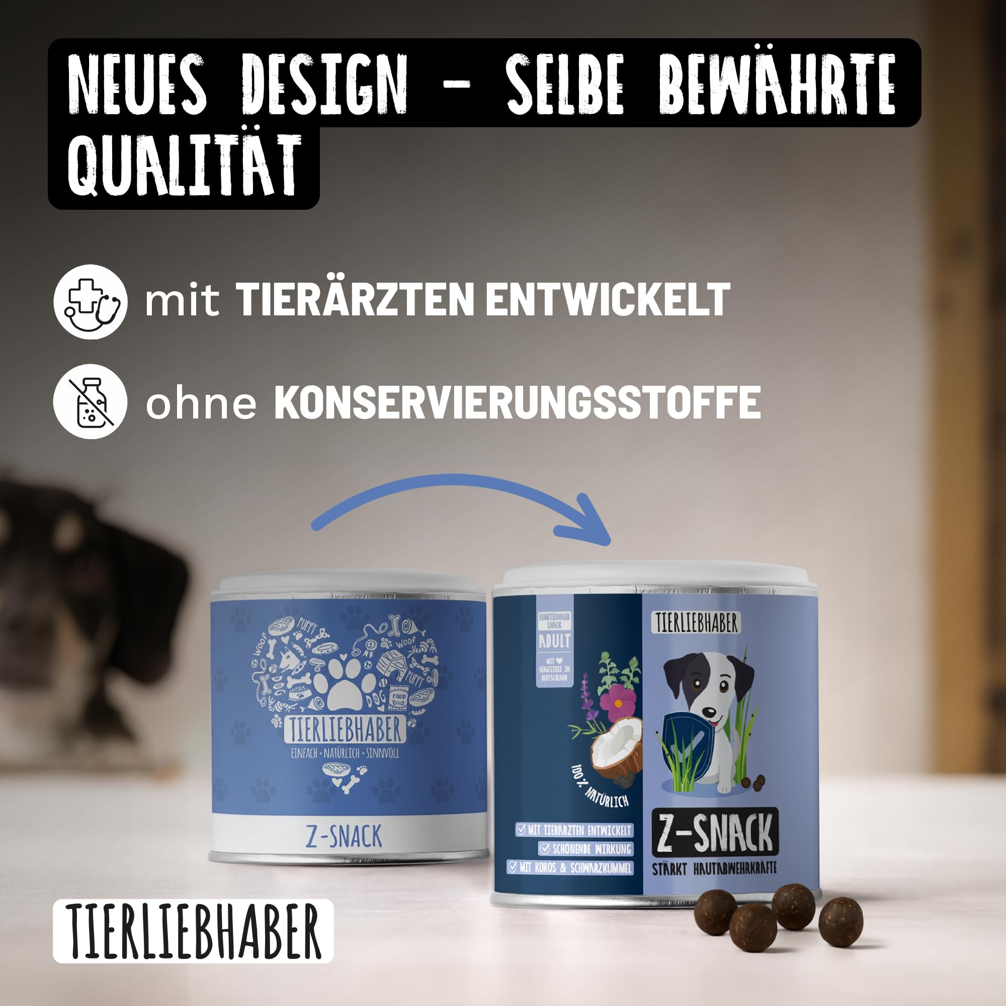 TIERLIEBHABER Z-Snack – Optimales Leckerli für die Saison – Tierärztlich entwickelt – Stärkt Hautabwehrkräfte – Kaltgepresste Belohnung mit Schwarzkümmel, Kokosöl & ätherischen Ölen – 350 g