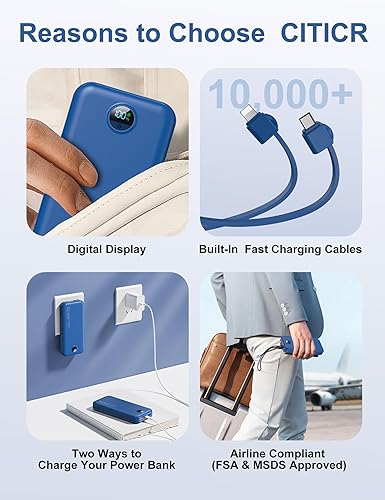 Miniatura 7 de Portable Charger Power Bank, 12000mAh 22.5W USB C Fast Charging with Built-in Cables & Wall Plug, 5-in-1 External Battery Pack with LED Display,