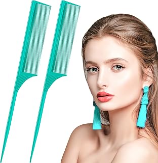 2 Pack Rat Tail Combs for Women Fine Tooth Comb Parting Tip Carbon Fiber Root Teasing Anti Static Heat Resistant Adding Volume Evening Hair Styling (Green)