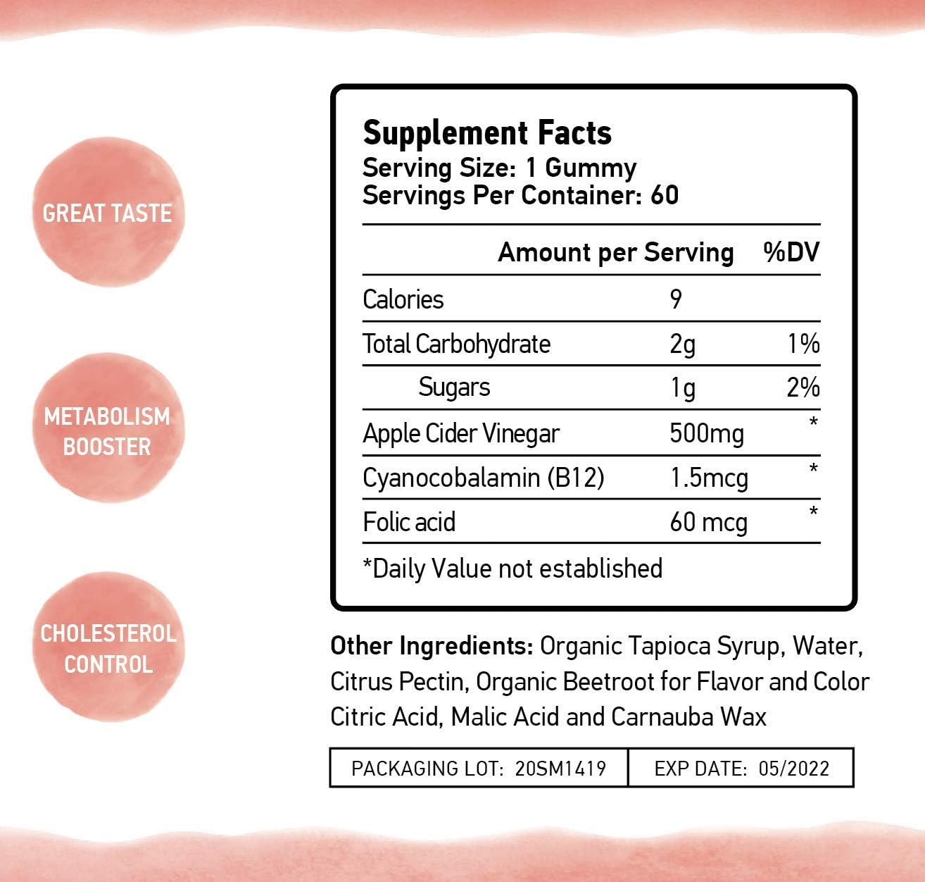 Curated By Nature Apple Cider Vinegar Gummies Extra Strength 500mg 60 Day Supply – Unfiltered Apple Cider Vinegar with The Mother – Packed with Vitamins B12 and B9 – Organic Immune Support Supplement