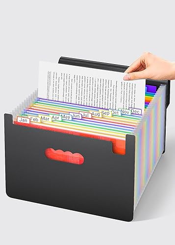 Miniatura 6 de TOPCJ Organizador de archivos de 25 bolsillos con mango de plástico, carpetas de archivos expandibles para recibos, papel, documentos, pestaña