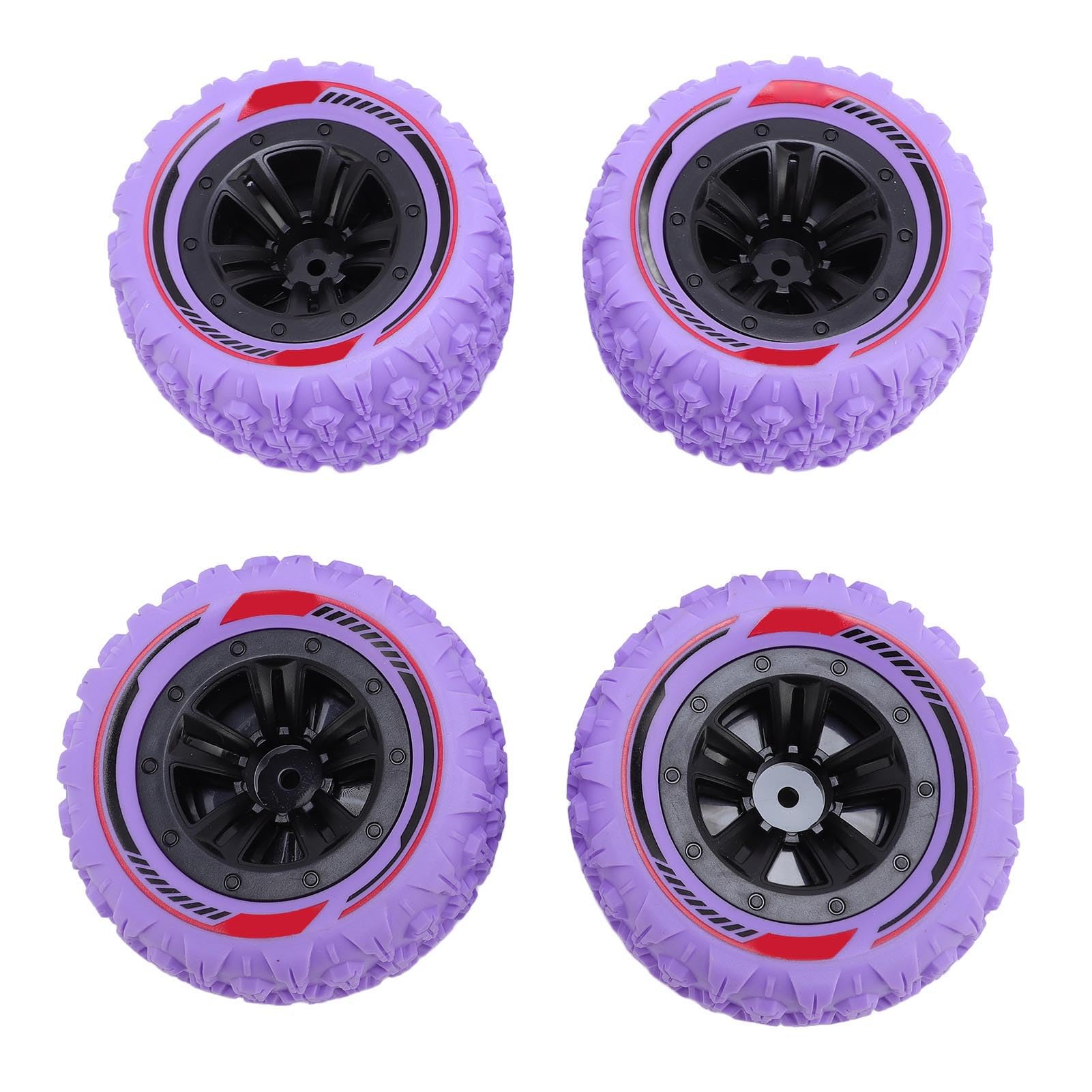 Pwshymi RC Car Rubber Tires Set Wearproof Modern Design Easy Installation for 1/14 1/16 RC Crawler Off Road Racing Cars (Purple)