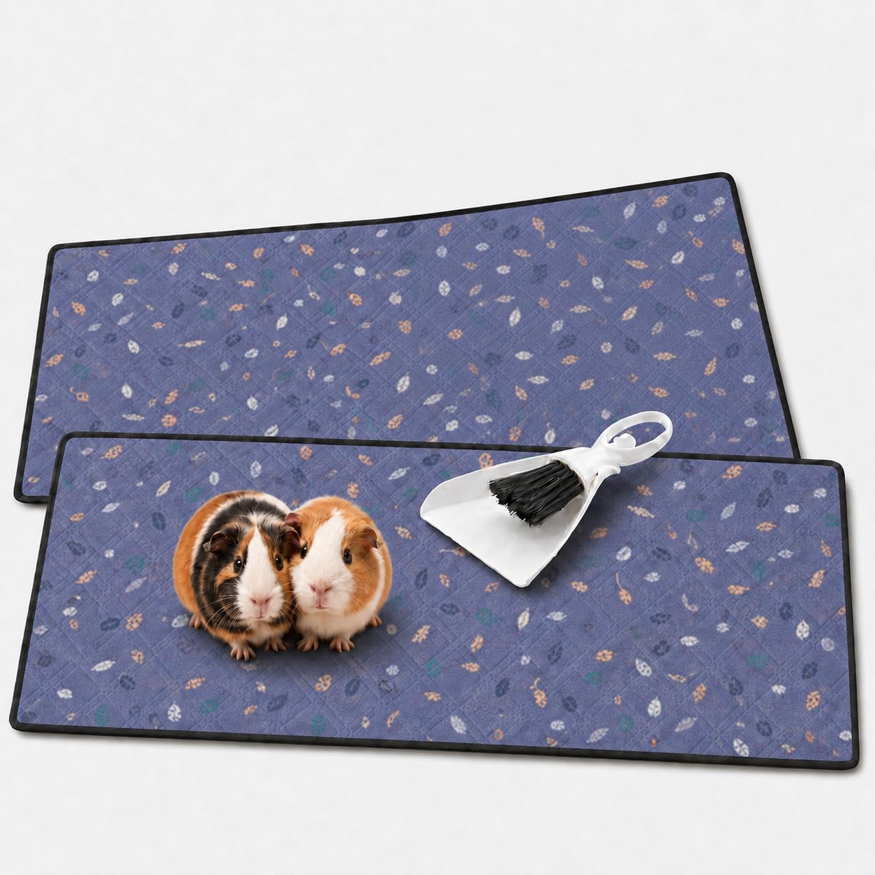 Pebble And Puddle Soft Grey With Leaf And Feather Design Guinea Pig Cage Liners 2 Pack 61X120cm With Dustpan & Brush