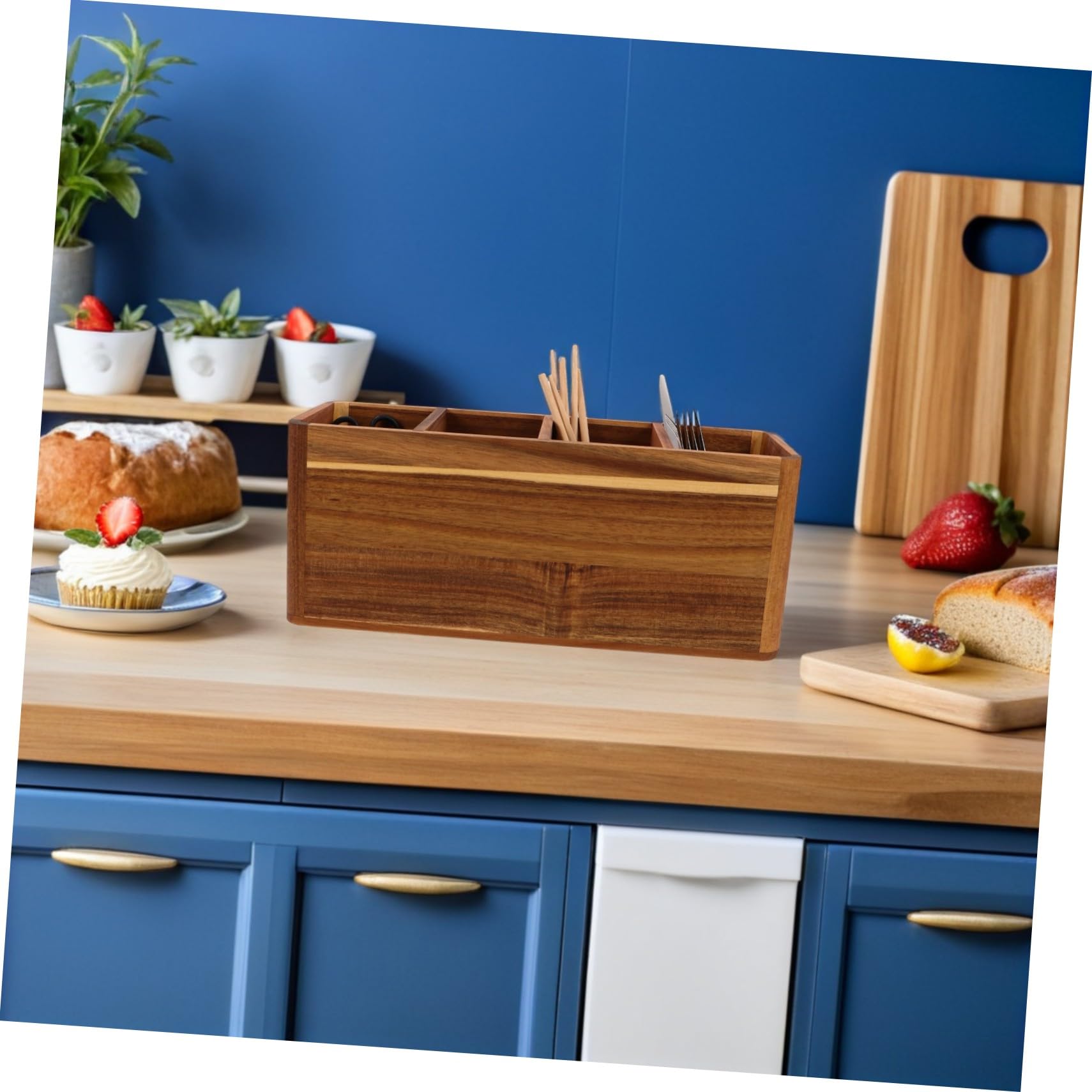 Cabilock Porte-ustensiles de Cuisine avec Compartiments Organiseur de Couverts Rustique pour Plan de Travail Rangement Compact pour Outils de Cuisine