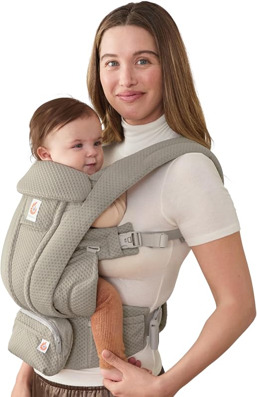 Ergobaby Omni Deluxe Baby Carrier for Newborn to Toddlers 0-48 Months | 4-Position Breathable Mesh Baby Carrier with Ergonomic Support, Storage Pockets, and Sun Hood, Fits 7-45 lbs, Soft Olive