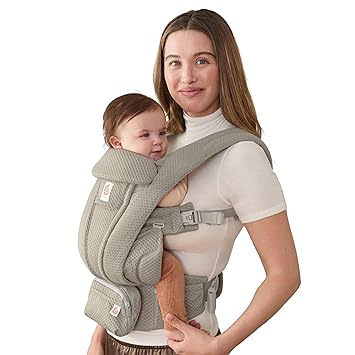 Ergobaby Omni Deluxe Baby Carrier for Newborn to Toddlers 0-48 Months 7-45 lbs - 4-Position Breathable Mesh Baby Carrier with Ergonomic Support, Storage Pockets, and Sun Hood - Soft Olive