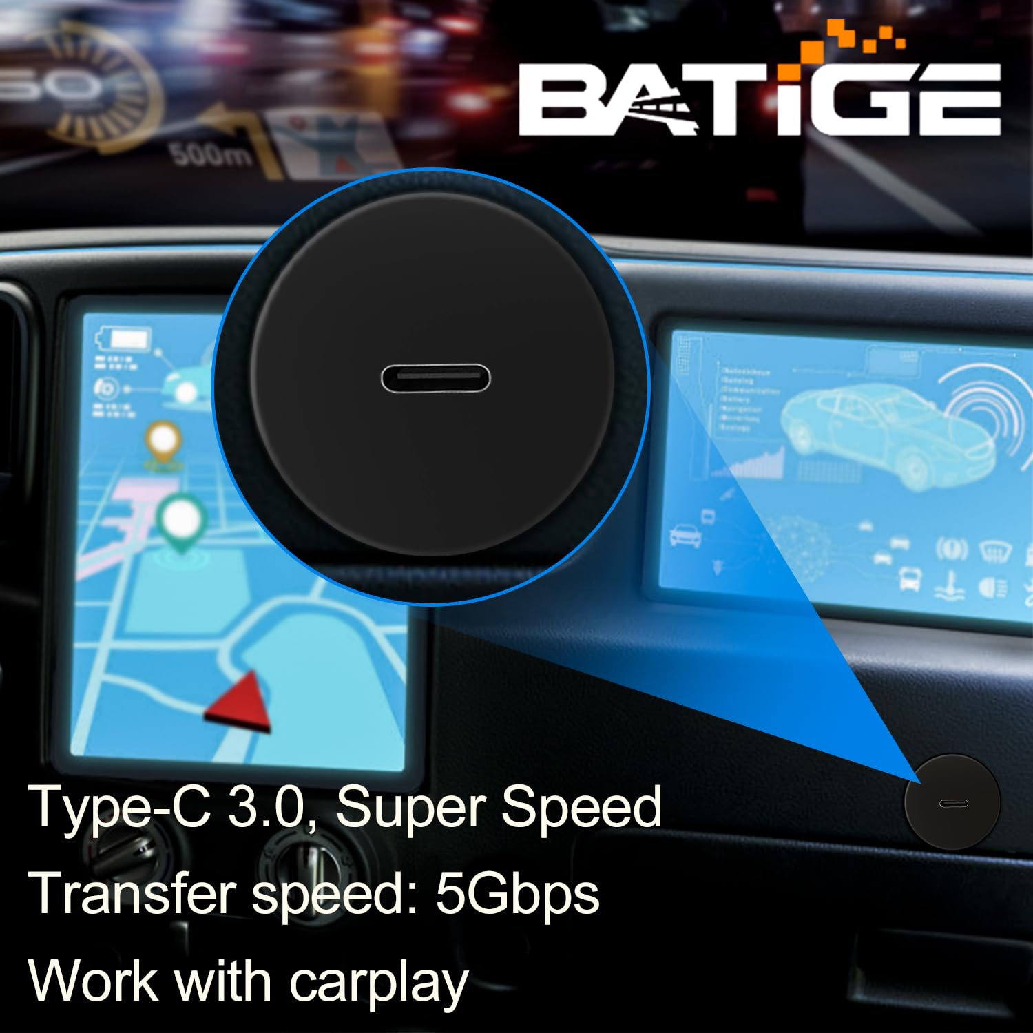 Single Port USB 3.0 Male to Type C 3.0 Female Car Flush Mount Cable USB C 3.0 Panel Mount Extension Cable for Car Truck Boat Motorcycle Dashboard 3ft