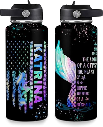Miniatura 7 de Hyturtle Regalos personalizados para los amantes de las sirenas  Cumpleaños Navidad  Sirena nombre personalizado botella de acero inoxidable de 18