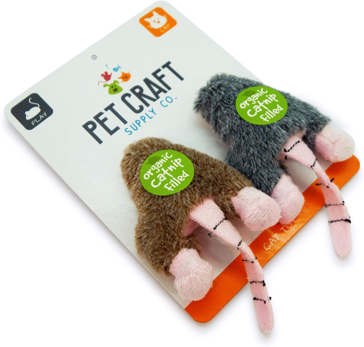 Pet Craft Supply Co. Mini Mice Twin Pack Funny Enticing Crinkle Chasing Cuddling Soft Plush Interactive Boredom Relief Catnip Filled Cat Toys