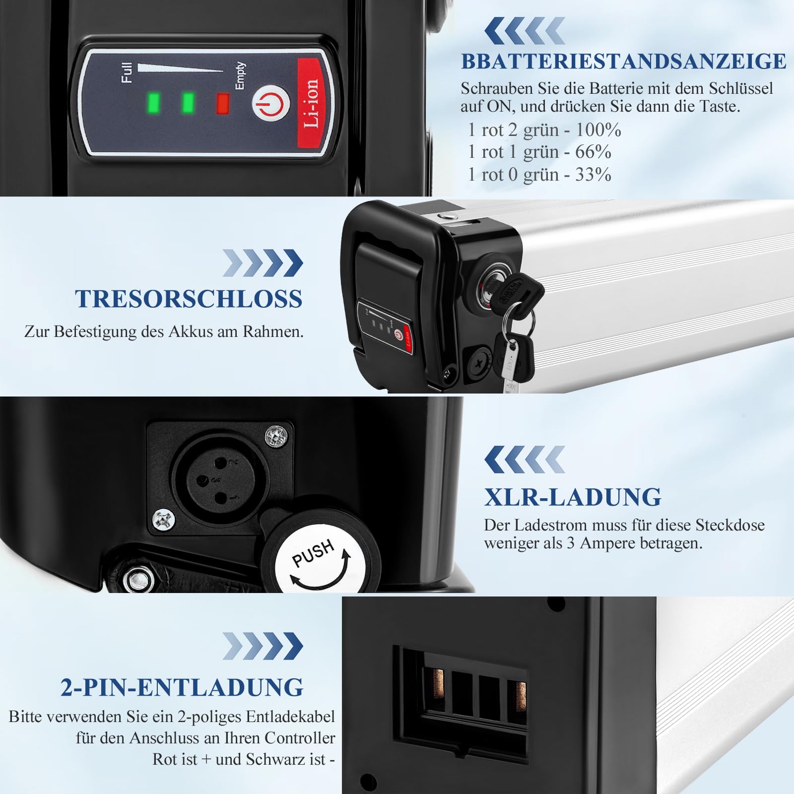 Yinyu X-go Bike Batterie 24V/36V/48V, Ebike Batteria 10Ah/13Ah/15Ah per Motore 200W 250W 300W 500W 750W 1000W Batteria Della Bicicletta Elettrica (36V 15.6Ah 2Pin)