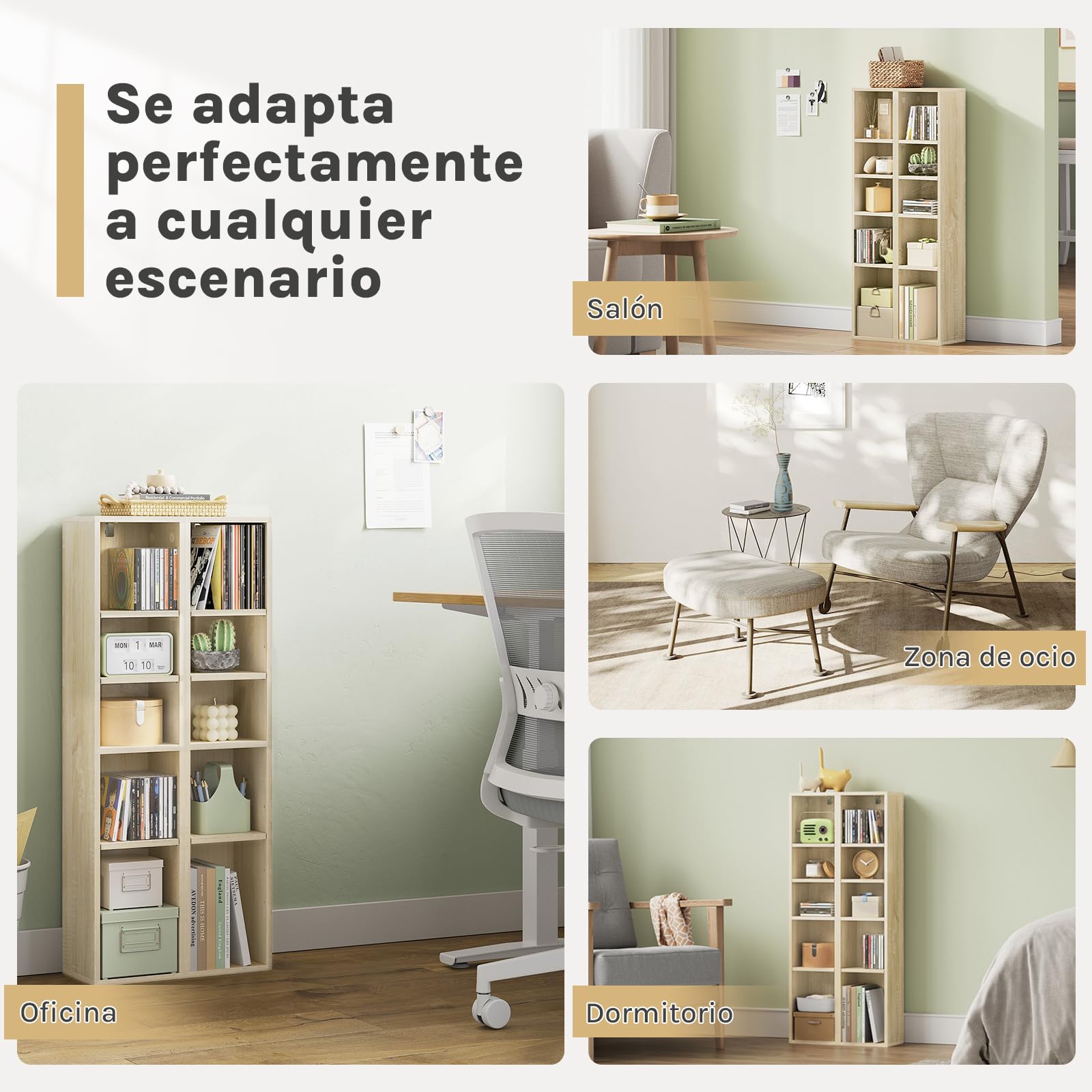 WOLTU Librería Estantería Alta para Libros | de 5 Niveles, Cubos de Colocación Libre, Biblioteca Separador para Libros y CDs, Roble Claro