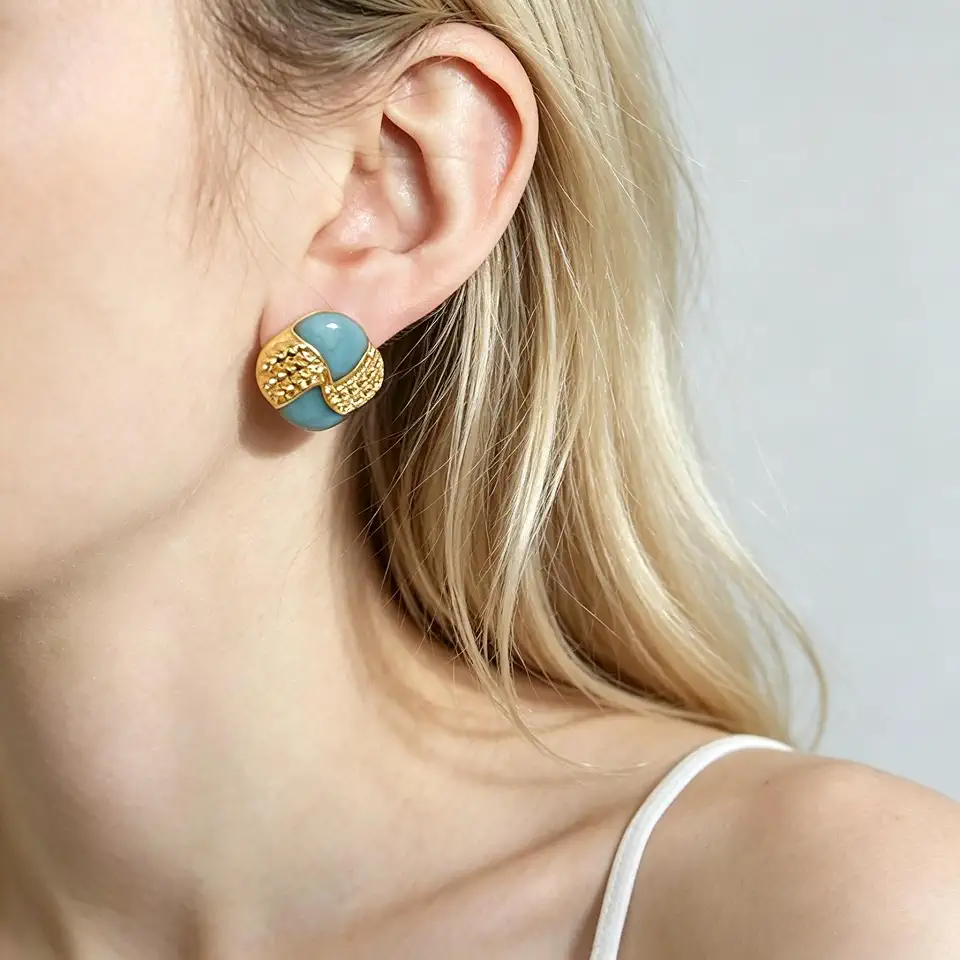 14K Gold Plated Geometric Round Stud Earrings Two-Tone Minimalist Daily Casual Office Party Fashion Jewelry Gifts for Women