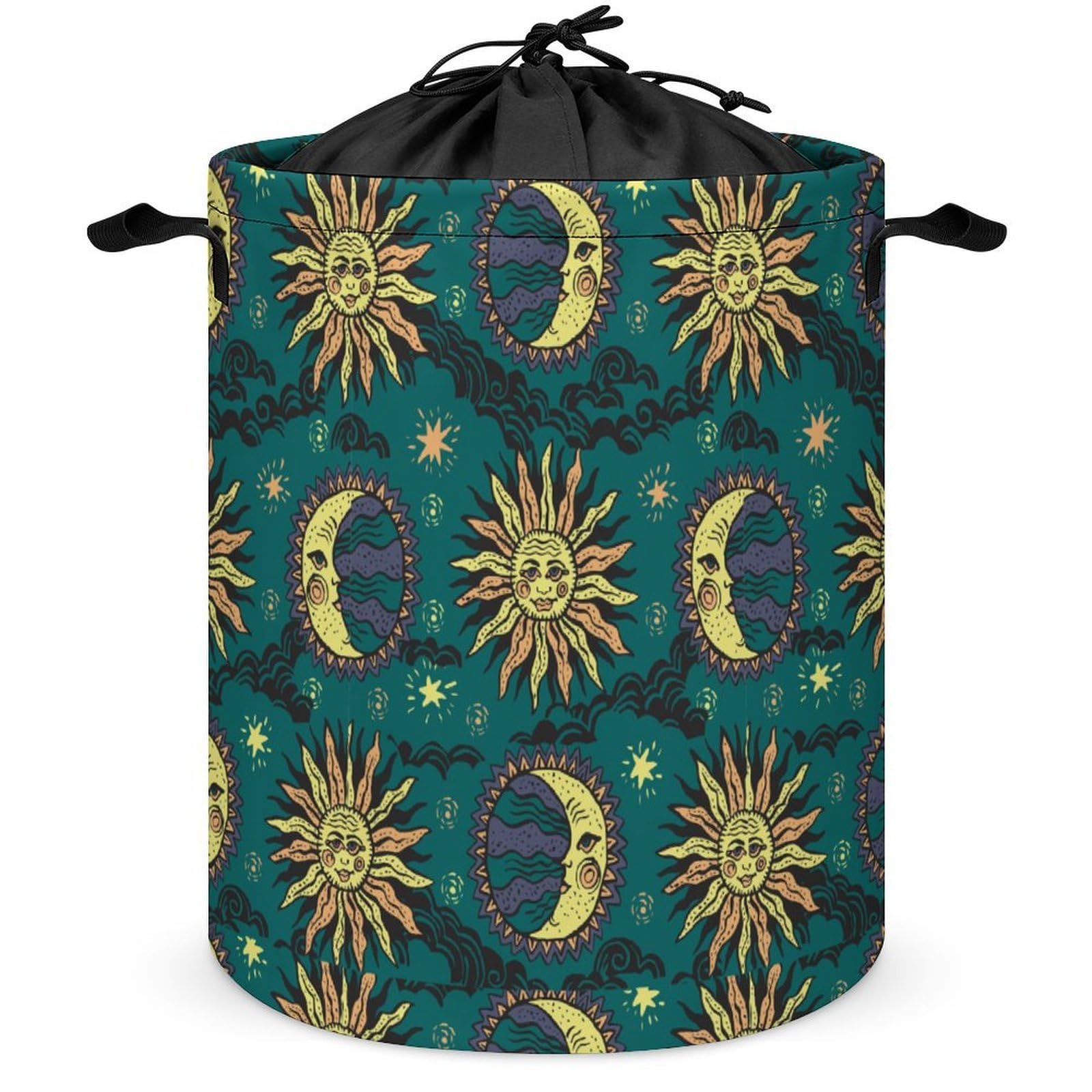 Qjjinxior Drawstring Laundry Hamper, Sun And Moon Laundry Basket, Washing Basket with Handle