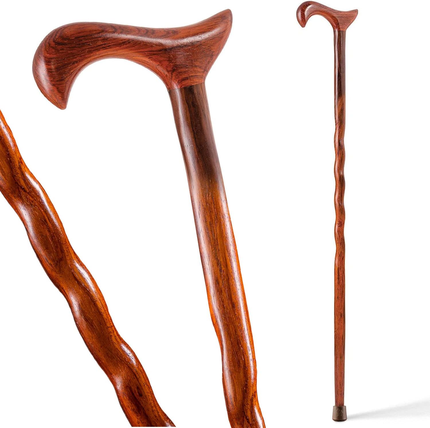 Handcrafted Wood Walking Cane, Twisted Cocobolo, Derby Style Handle, for Men & Women, Made in the USA, 37"