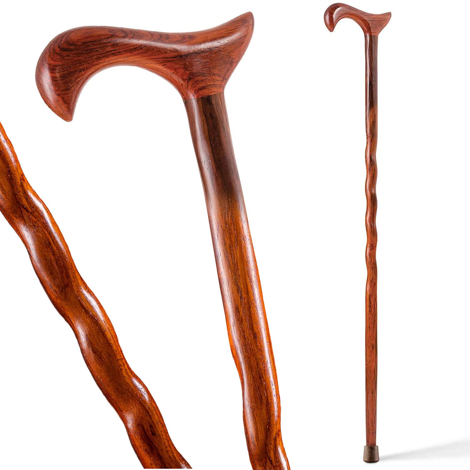 Brazos Handcrafted Wood Walking Cane, Twisted Cocobolo, Derby Style Handle, for Men & Women, Made in the USA, 37"