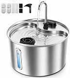 Amazon product image of Cat Water Fountain, 118oz/3.5L Stainless Steel Cat Fountain with Ultra-Quiet Pump, LED Water Level Window, Automatic Cat Water Dispenser, 6-Layer Filtration Includes 2 Replacement Filters