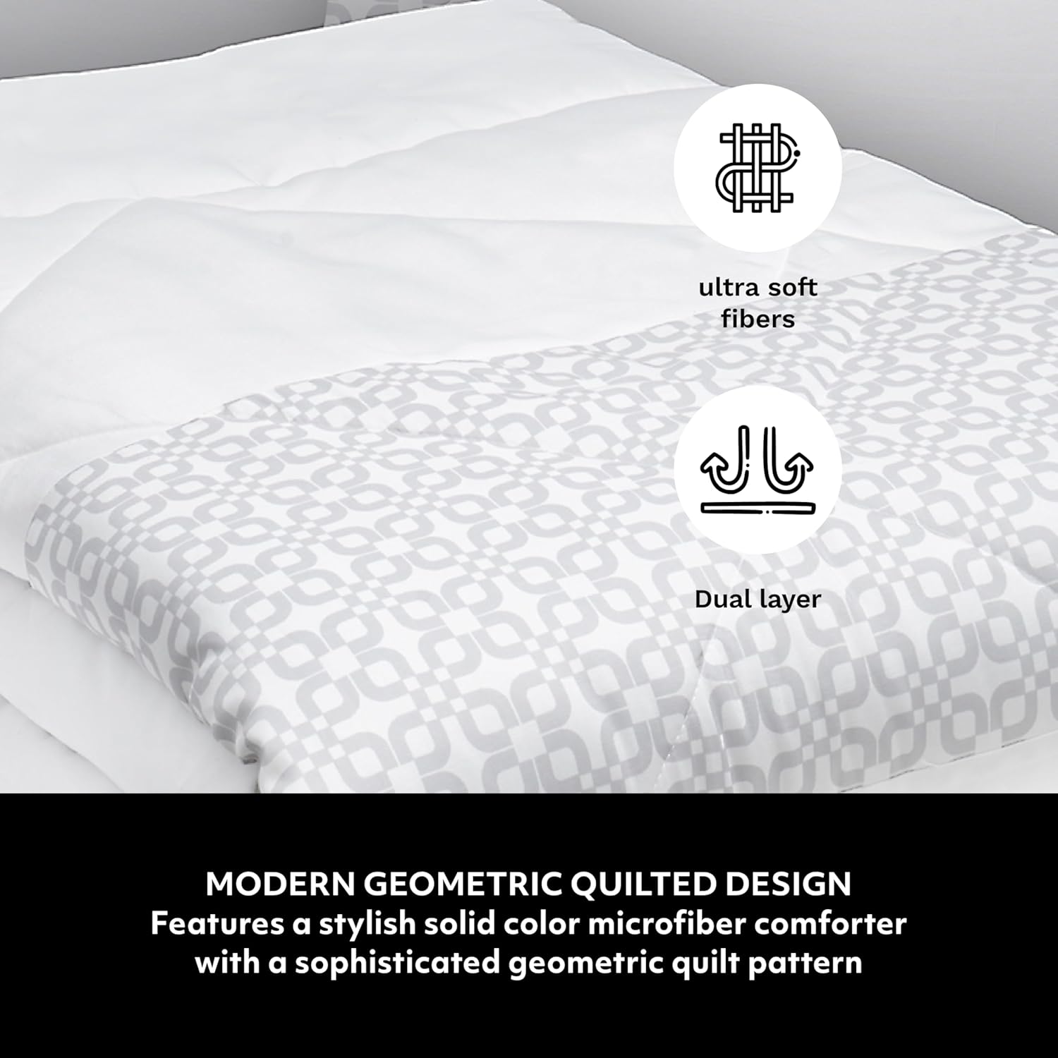 Mon Chateau Retreat Comforter Set, 3-Piece Soft Microfiber Queen Bedding with Modern Quilted Pattern, Includes Comforter & 2 Pillow Shams, Cozy, Stylish & Durable, Geometric
