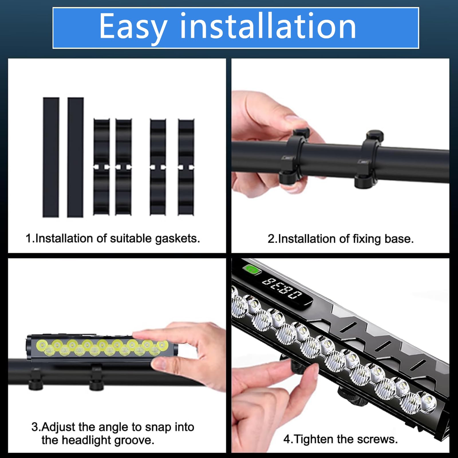 Éclairage Avant pour Vélo, Lampe Ultra-puissante 4800 Lumens, Rechargeable par USB avec Affichage Numérique La Puissance, 17 LED, Indice D'étanchéité IP65 pour Route, Le VTT Et Les Trajets Quotidiens