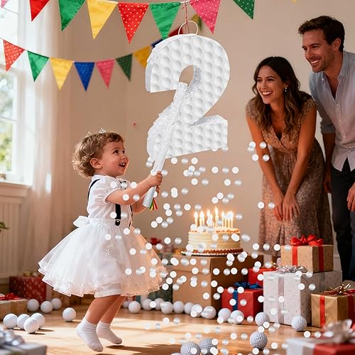 Miniatura 6 de Decoraciones de cumpleaños de golf, piñata número 3 con palo vendados y confeti, piñata temática deportiva, suministros para fiesta de tercer