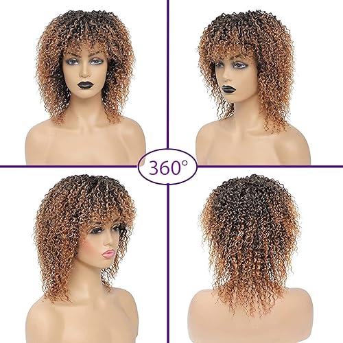 Miniatura 4 de Pelucas cortas y rizadas para mujeres negras, pelucas afro rizadas con flequillo para mujeres negras, pelucas rizadas para mujeres negras (T30)