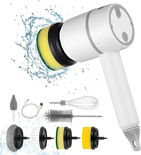 Limpiador eléctrico giratorio, limpiador de ducha inalámbrico, con 7 cabezales de cepillo reemplazables, 3 velocidades ajustables, cepillo de