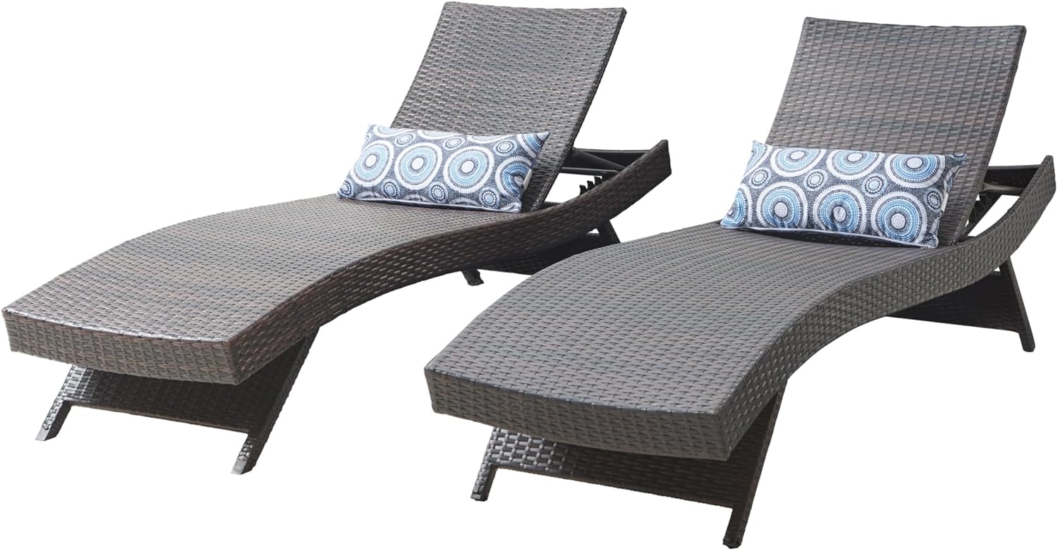 Modern Rectangular Dark Brown Outdoor Wicker Reclining Chaise Longue Chair Set of 2, 79" Long, Adjustable Backrest, Foldable, No Assembly Required