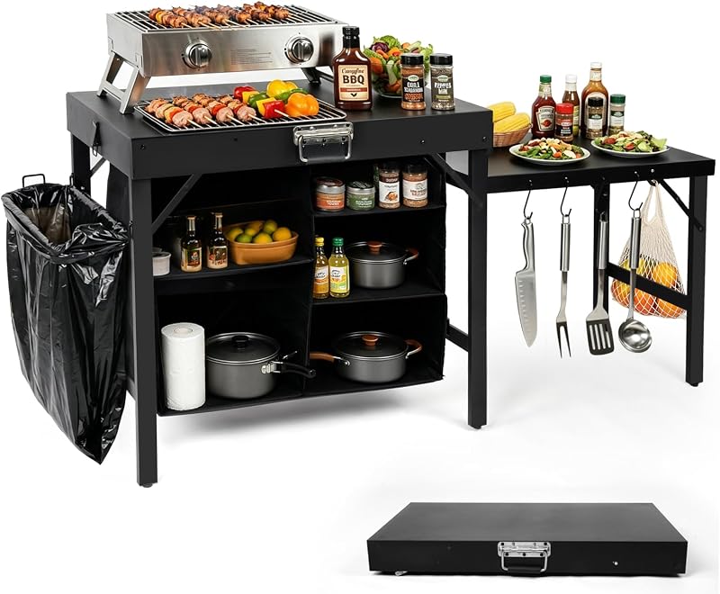 Outdoor Cooking Station for Camping,Grill Table for Blackstone Griddle | Camp Kitchen with Storage Shelf,Grill Table Compatible with Blackstone Griddles & Ninja,Heavy Duty for Patio, BBQ, Party