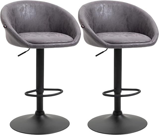 HOMCOM Modern Bar Stools Set of 2, Height Adjustable Swivel Barstools, PU Leather Upholstered Bar Chair with Backrest, Armrests and Footrest for Breakfast Bar, Counter, Kitchen, Dark Brown