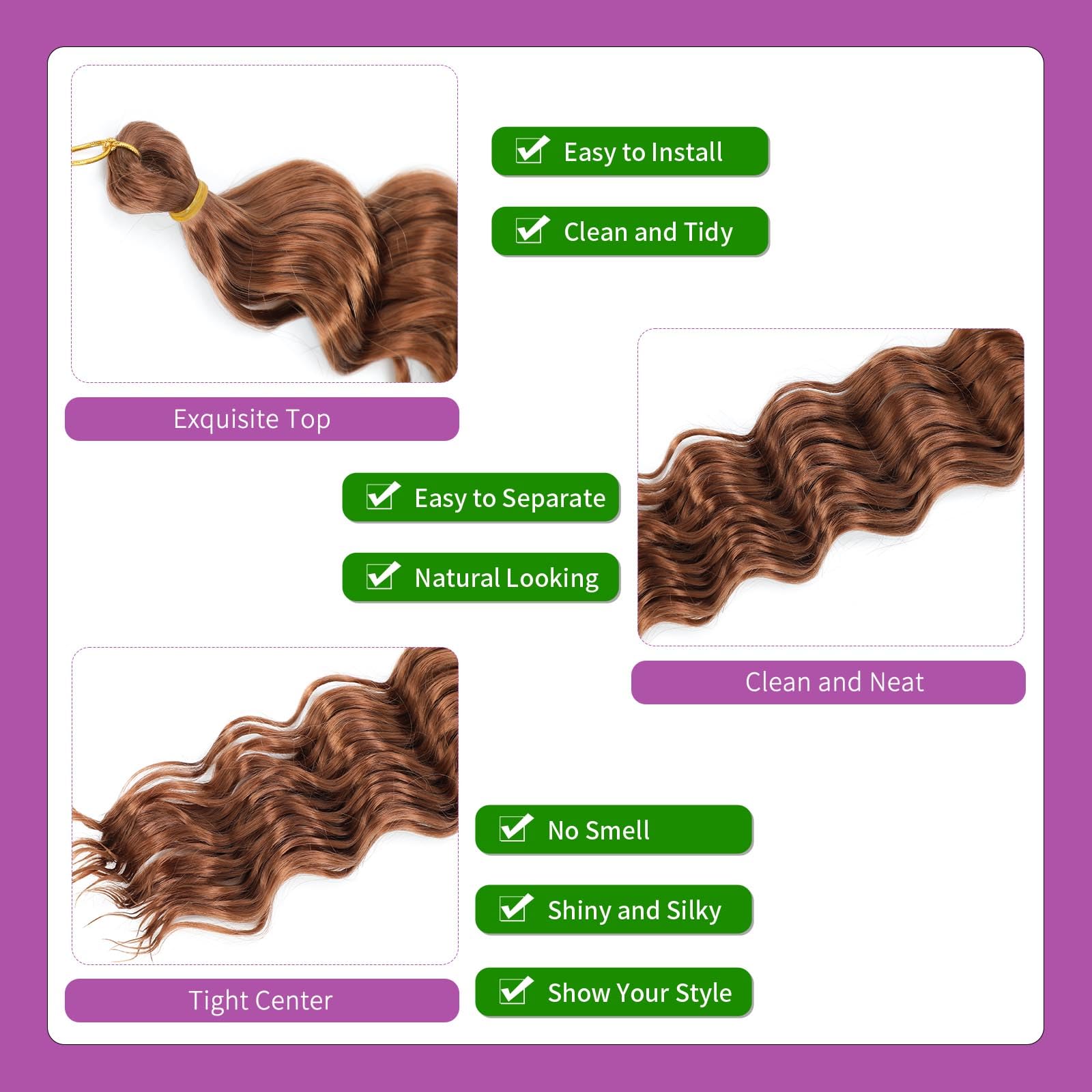 Ocean Wave Crochet Hair 3Packs Deep Wave Braiding Hair Curl Crochet Braiding Hair Extension Ocean Wave Braids Hair for women (30# - Image 3