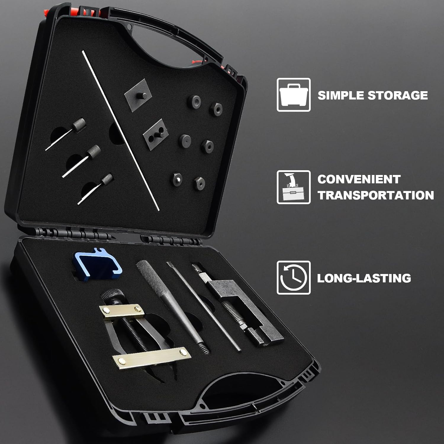 Motorcycle Chain Breaker Rivet Tool kit, Chain Link Cutter Removal Set with Roller Chain Connecting Puller Holder and chain alignment tool For Motorcycle Bike Atv