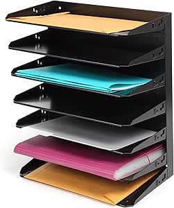 Huron Desktop Horizontal 7-Slot Legal File Binder Organizer Storage Letter Tray, Black