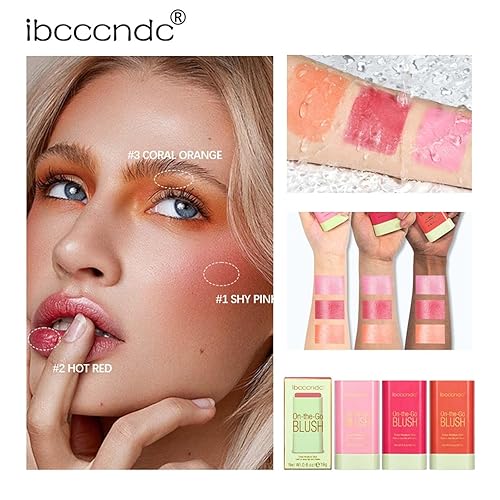Miniatura 6 de ibcccndc - Rubor de maquillaje multiusos  Barra hidratante sólida  Colorete de mejillas para labios de sombra rosa, rojo, naranja, impermeable,