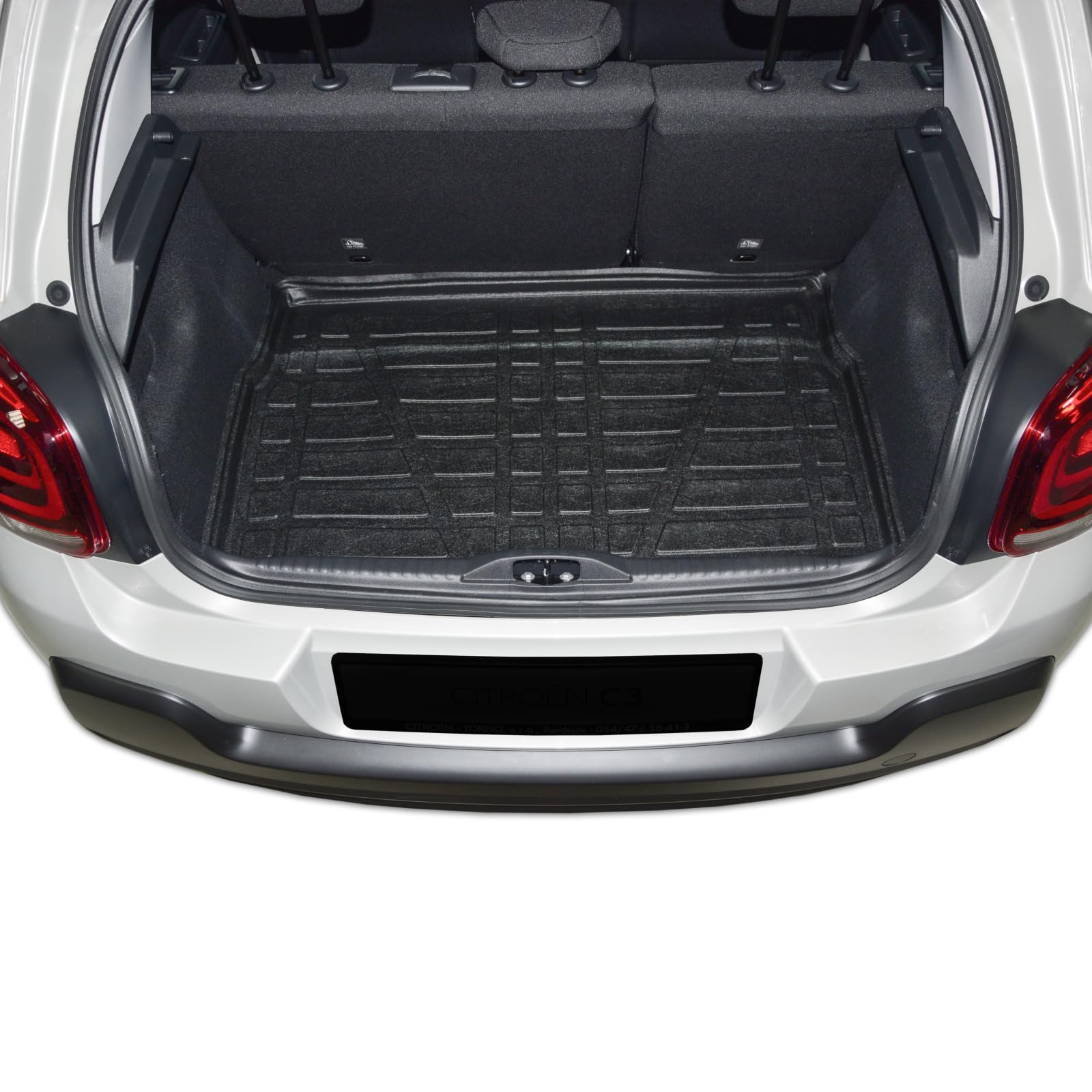 SCOUTT Tapis De Coffre sur Mesure pour Citroen C3 2016-2023, Noir, Antidérapant, Bord Haut, Toutes Saisons