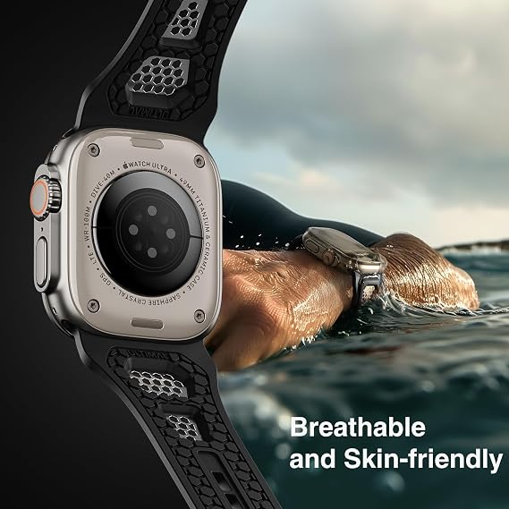 ULTIMAL Compatible with Apple Watch Band 49mm/45mm/44mm/42mm/46mm, Rugged Sports Strap with Breathable Hollowing Stainless Steel Design for iWatch Ultra 2/1 Series 10/9/8/7/6/5/4/3/2/1/SE/SE2