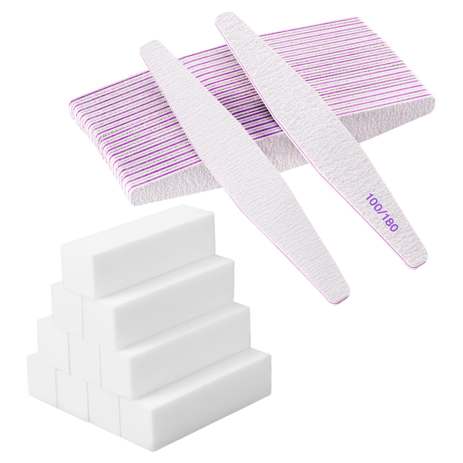 Carehabi 30 Pezzi Lime per Unghie e Buffer per Unghie, Lima 100/180 Unghie Professionali, Buffer Unghie Professionale per Salone Unghie, Nail Art Fai da te a Casa