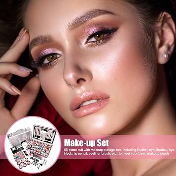 Full Beauty Makeup Cosmetic Set, Makeup Set, Adult, Makeup Set, Cosmetics Set, 68 Piece Set, Lipstick, Eyeshadow, Cheek, Manicure, Eyeliner, Makeup Brush, Mirror Included, High Color, Waterproof, | イライナー/メイクブラシ ミラー付き 高発色 防水 防汗 長持ち 初心者 収納ボックス付き 収納簡単 持ち運び簡単 女の子向け デイリー フェスティバルメイク用 誕生日 プレゼント