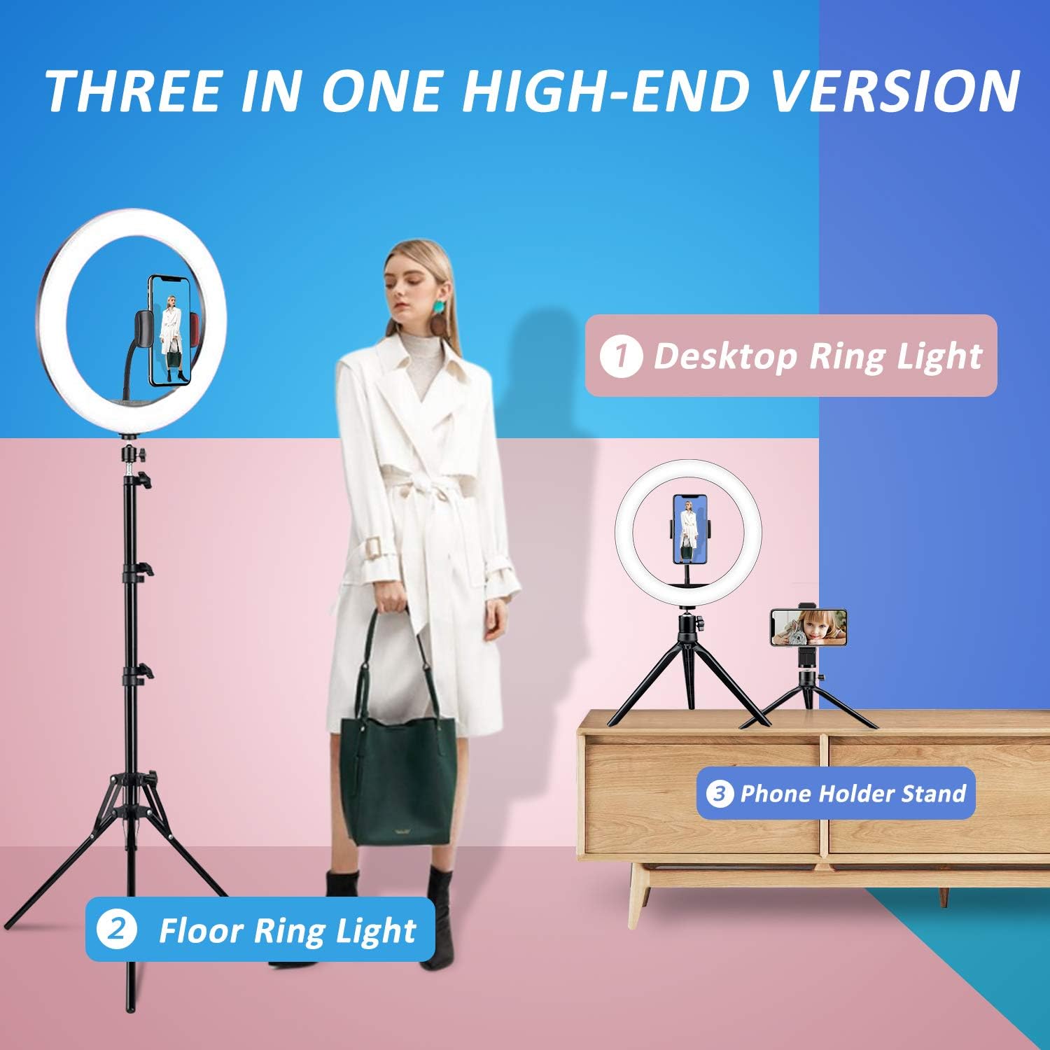 Limited Discount Ring Light with Stand and Phone Holder, Selfie Ring Lights, 10 Light Ring with Stand, Dimmable Ringlight, Circle Light for Video Recording＆Live Streaming, Compatible with Phones, Cameras and Webcams
