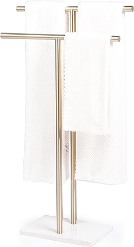 Miniatura 11 de Toallero independiente para baño - Acabado negro mate - Toallero de acero inoxidable de 2 niveles para piso de baño con base de mármol pesado -