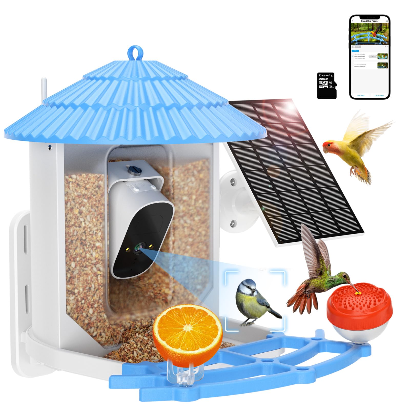 Bird Feeder with Camera, 4MP Smart Bird Feeder with Solar Powered, AI Intelligent Recognition Birds Spieces, Auto Capture Bird Videos, Cloud & SD Card Storage, for Bird Lover