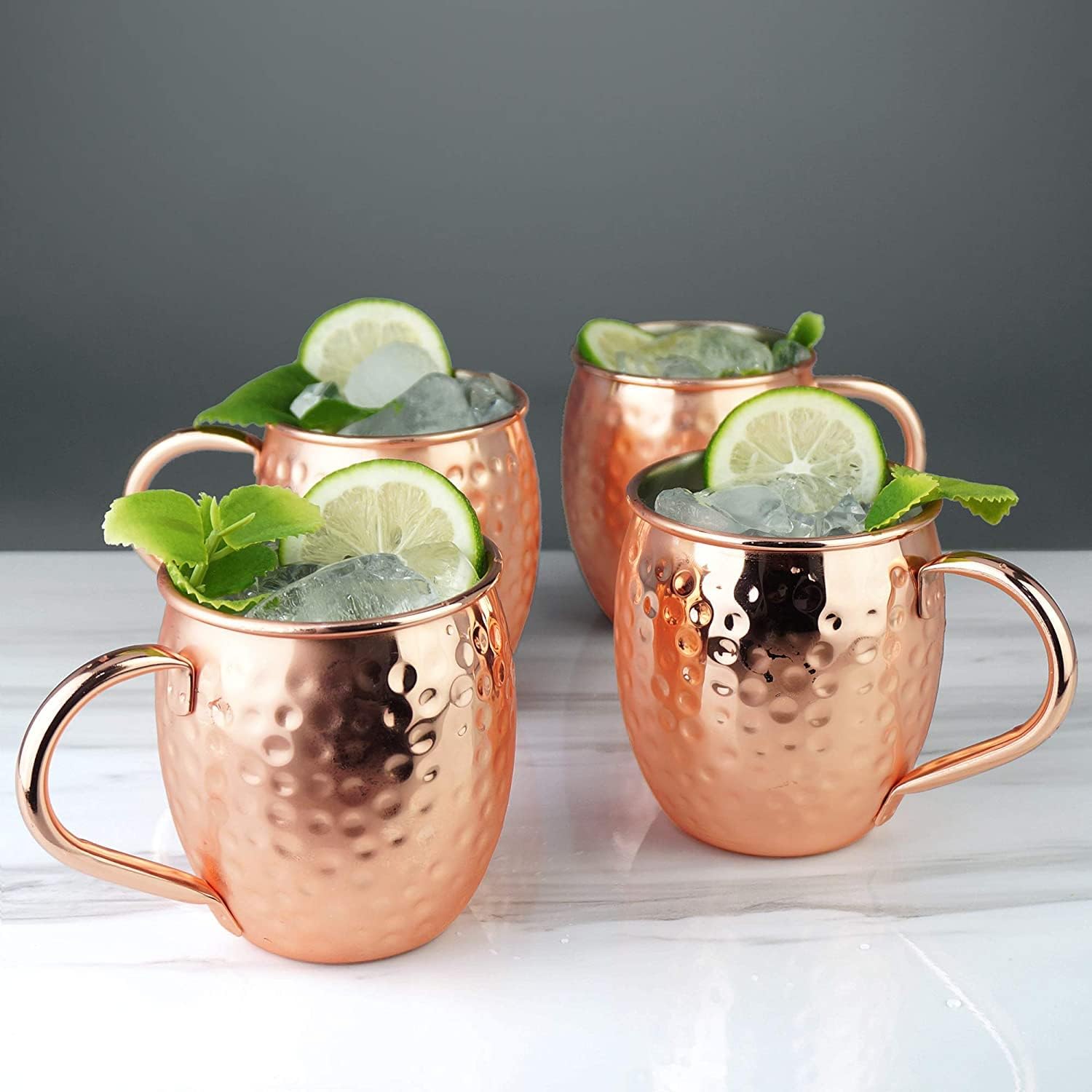PG Bundle #8 - Moscow Mule Mugs Set of 4 Hammered Cups Hollow Handle and Set of 4 Gold Brass Handles